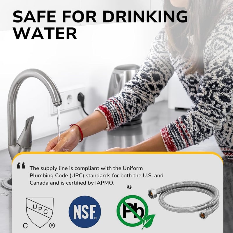 KAINGA 30" Faucet Supply Line, 3/8 inch Comp x 1/2 inch FIP Faucet Connector, Braided Stainless Steel Faucet Hose for Bathroom Sink and Kitchen, Leak-Resistant cUPC Certified Water Supply Line, 2 Pack - Image 5
